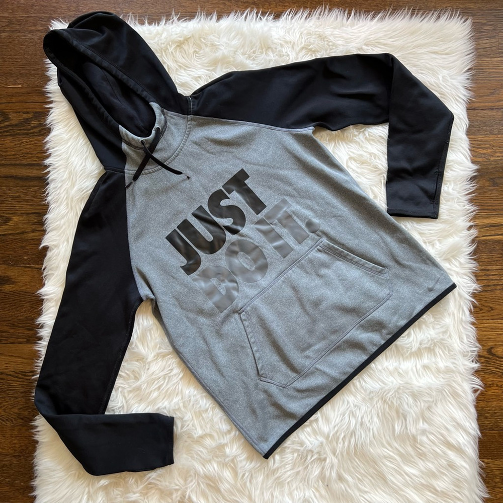 Nike Womens Hoodie Sweatshirt Gray Black Color Block Long Sleeve Drawstring S